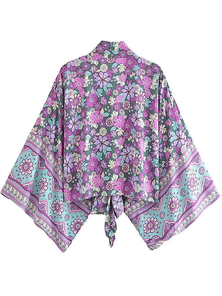 Amethyst Bloom Boho Floral Print Crop Top
