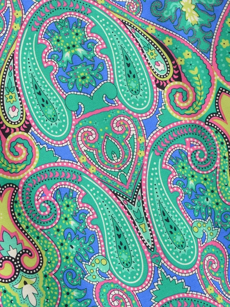 Mystic Green Boho Paisley Print Long Sleeve Crop Top