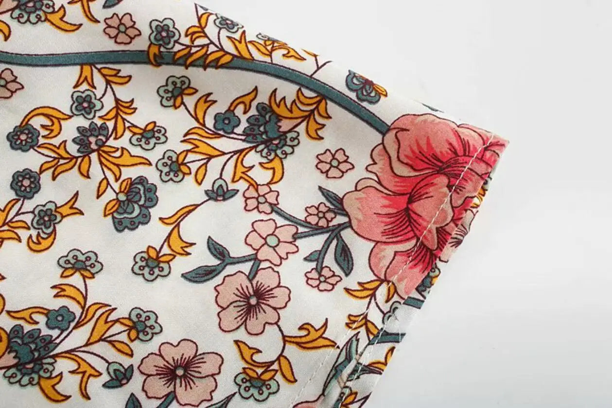 Pearl Garden Boho Floral Print Mini Dress