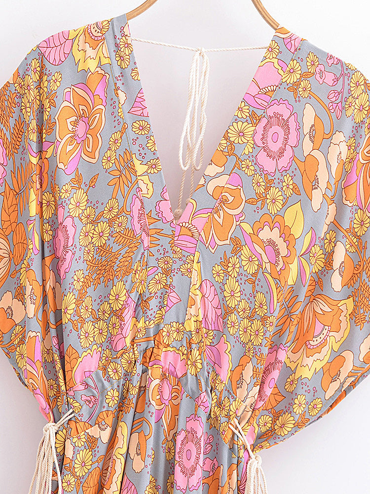 Forever Floral Boho Floral Print Midi Dress