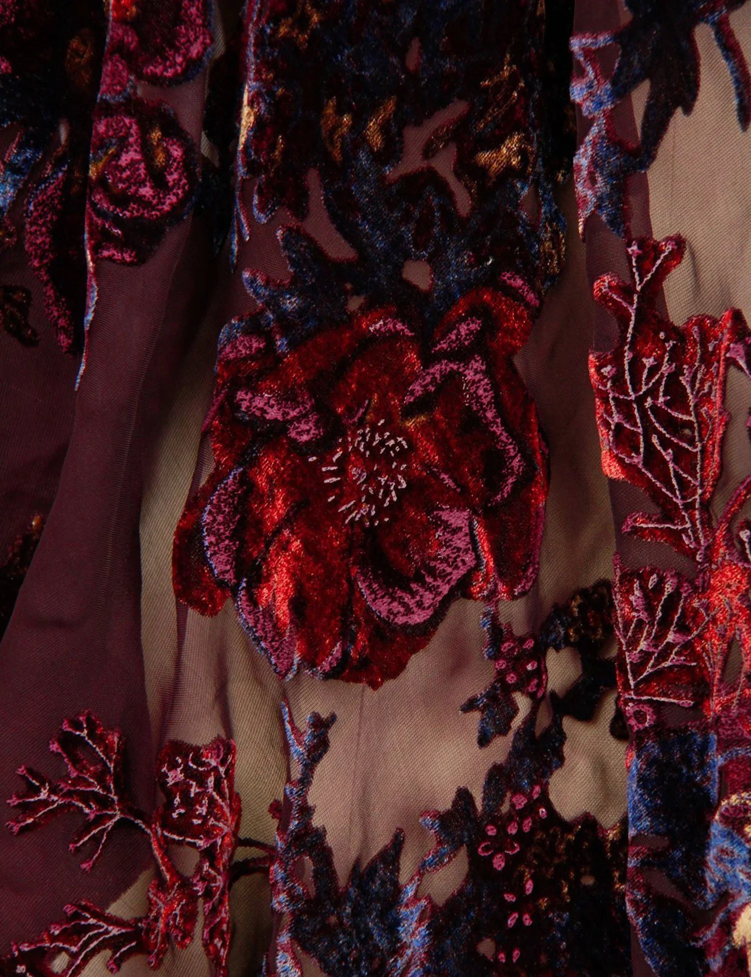 Plum Wine Floral Print Velvet Burnout Kimono