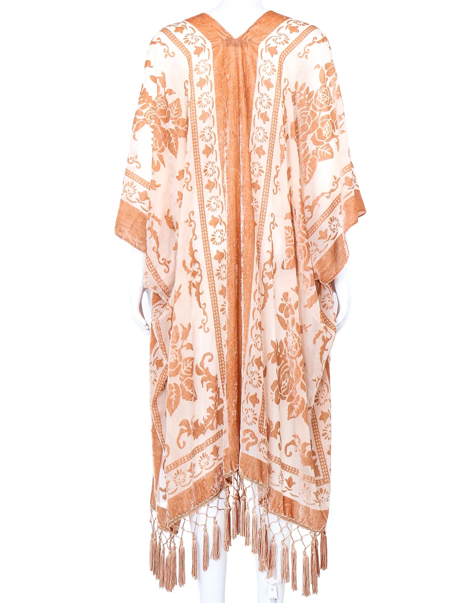 Peach Blossom Floral Print Velvet Burnout Kimono
