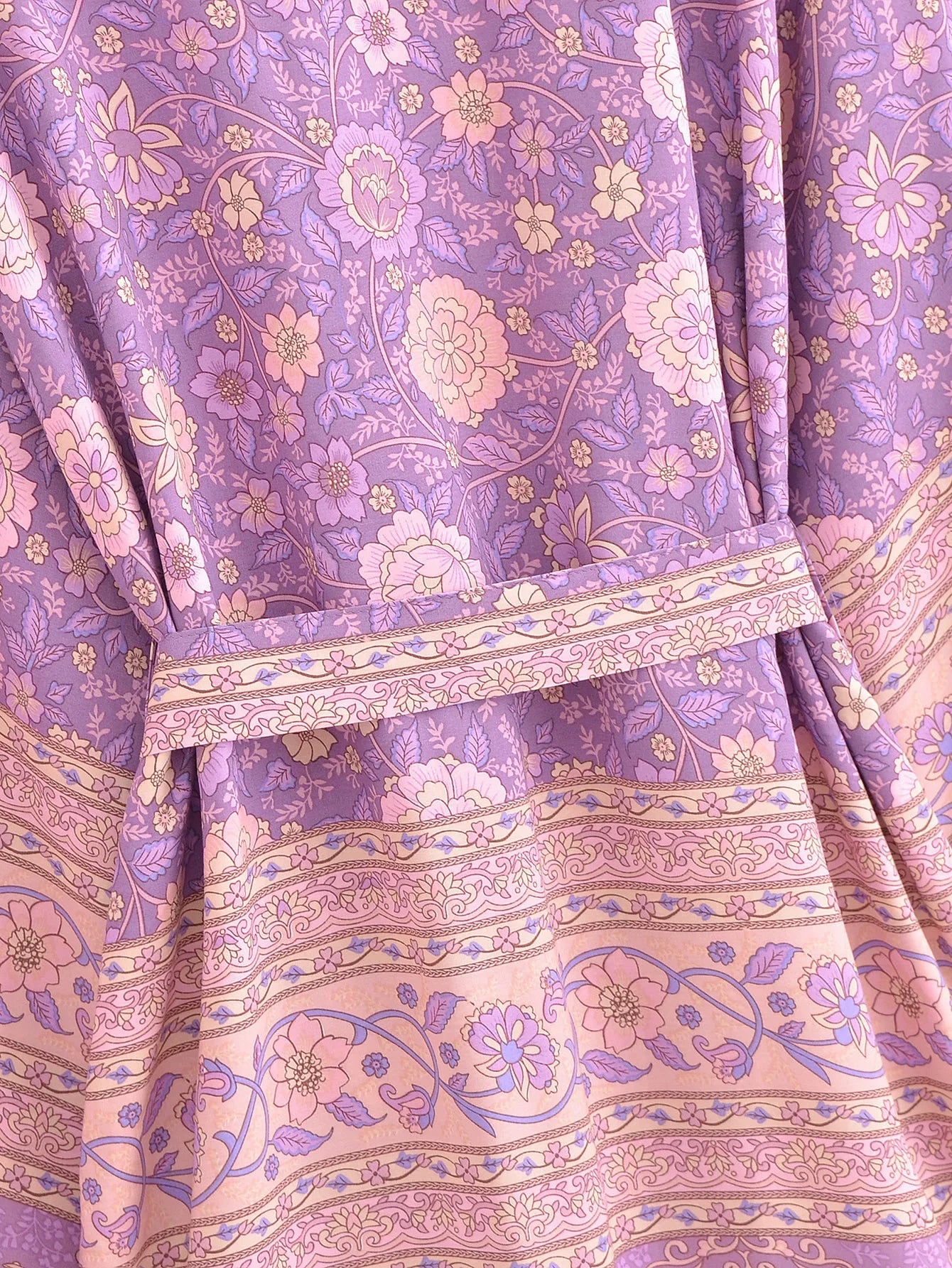 Lavender Rose Boho Floral Print Short Robe
