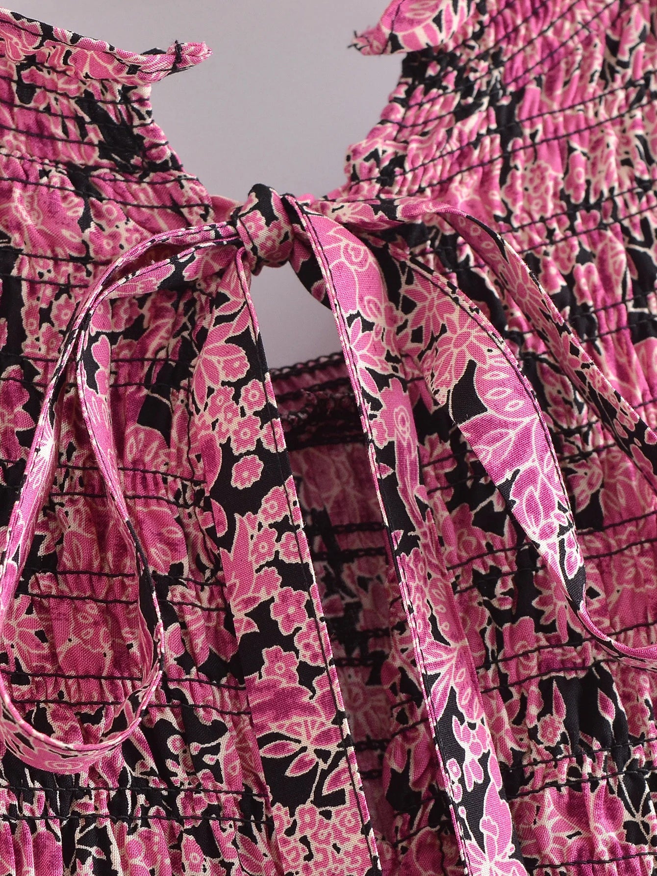 Rose Pink Boho Floral Print Midi Dress