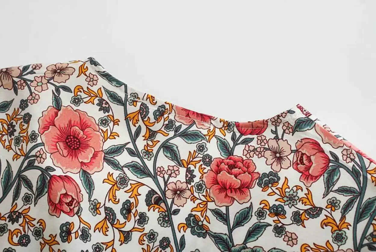 Pearl Garden Boho Floral Print Mini Dress