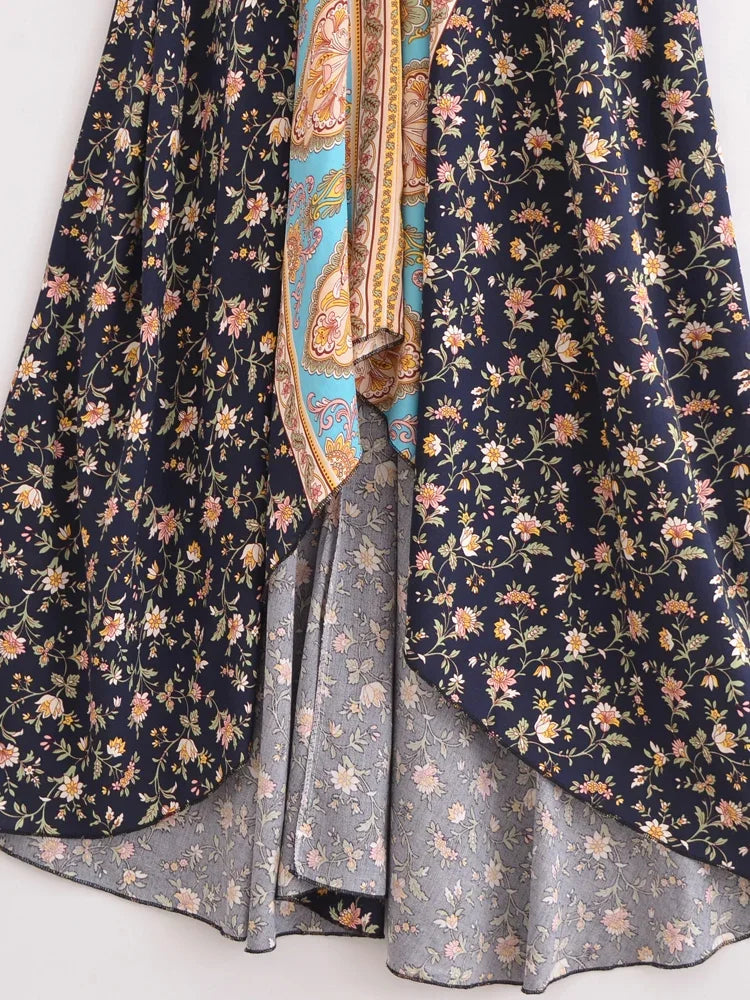 Midnight Serenade Boho Floral Print Maxi Dress