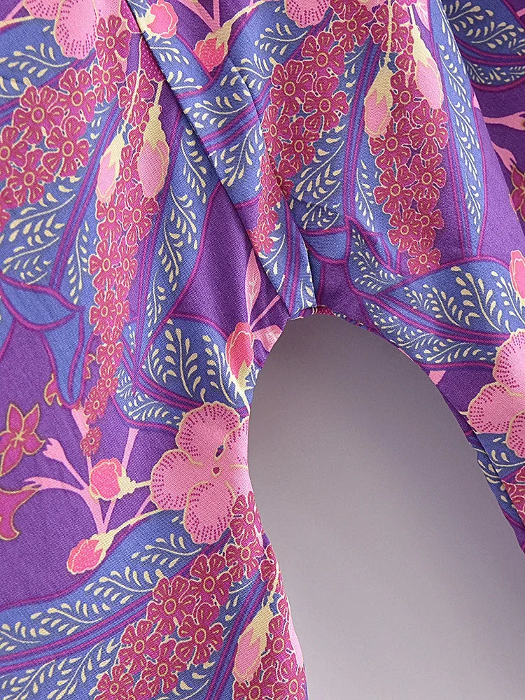 Violet Wisteria Boho Floral Print Crop Top