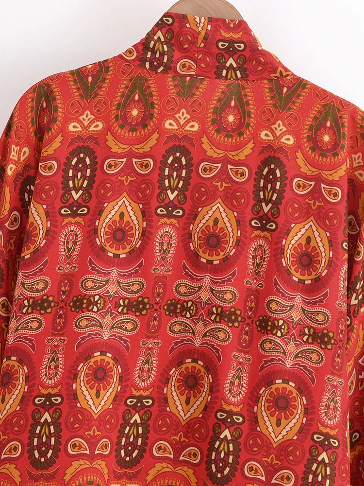Fiesta Red Boho Floral Print Crop Top