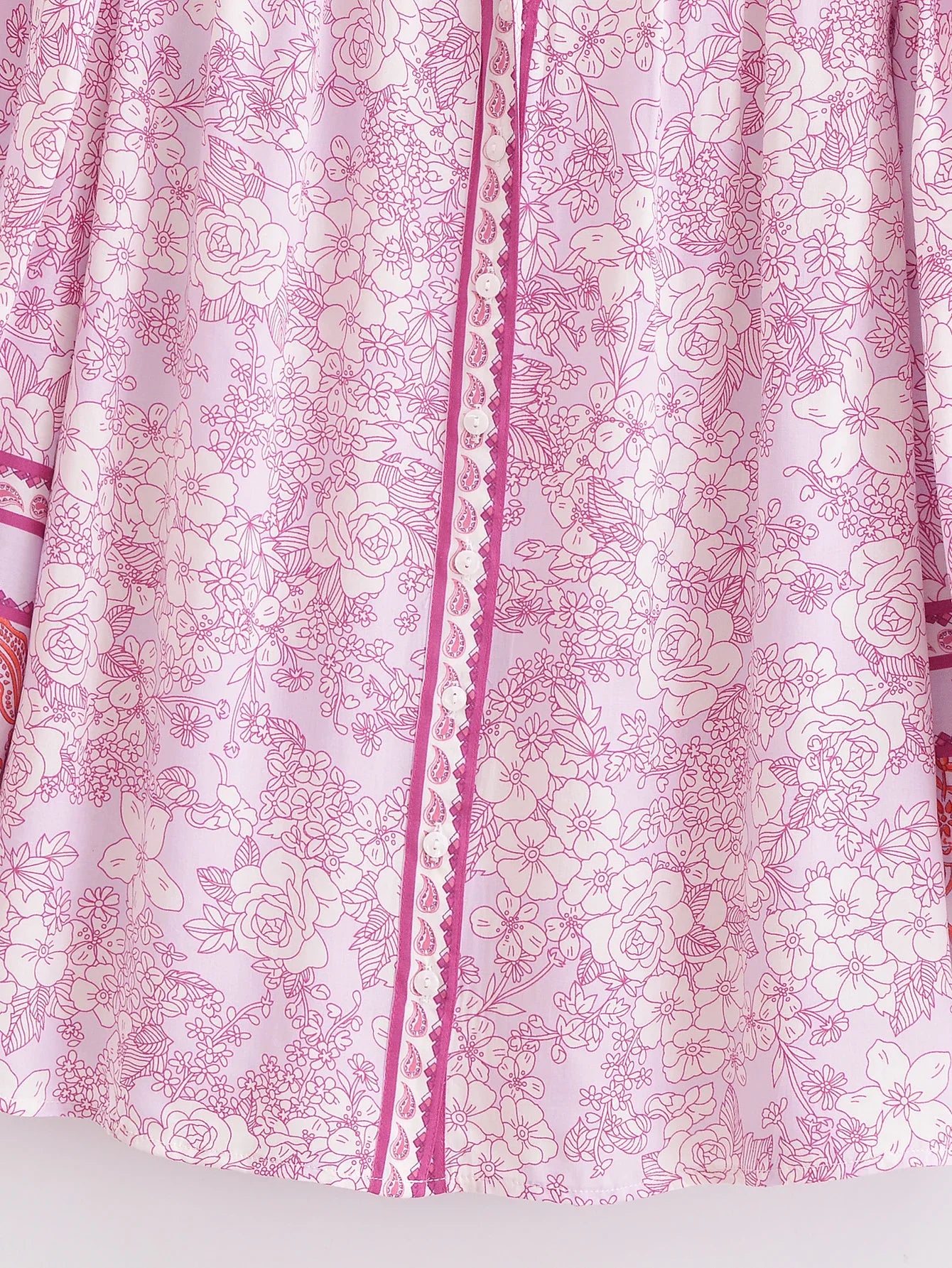 Serene Pink Boho Floral Print Long Sleeve Blouse