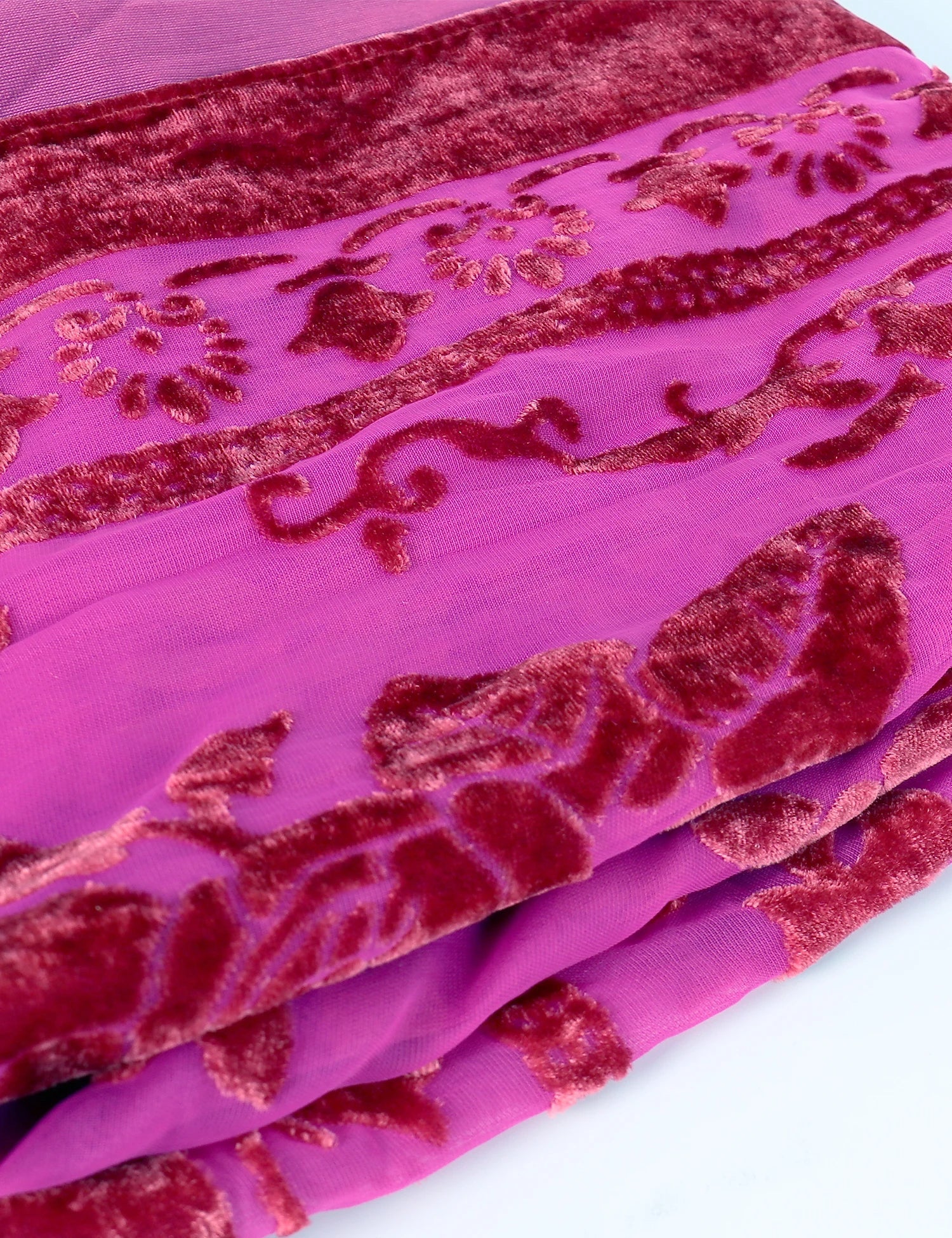 Fuchsia Bloom Floral Print Velvet Burnout Kimono