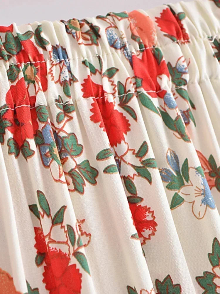Wildflower Whimsy Floral Print Boho Maxi Skirt