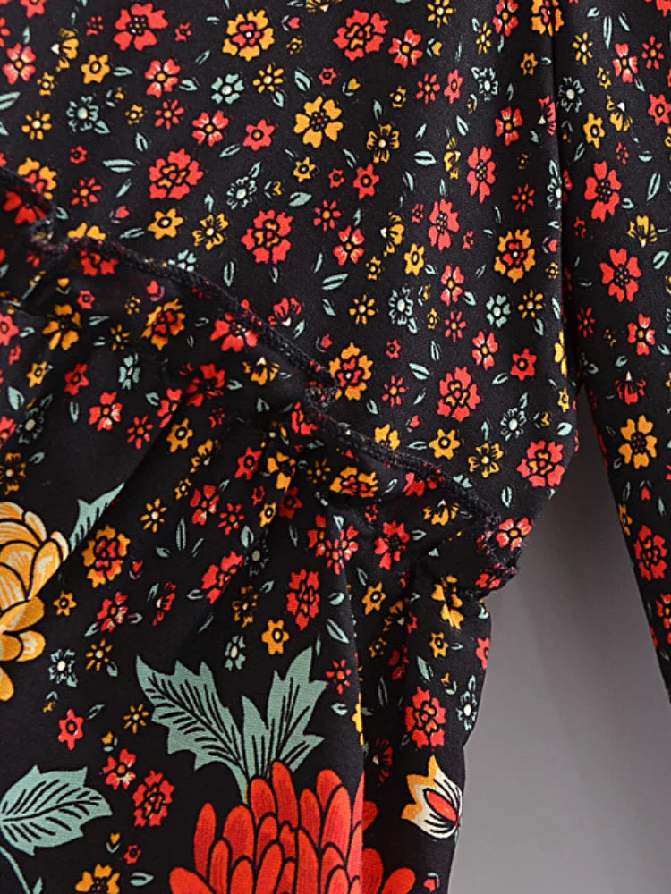 Wild Blooms Boho Floral Print Mini Dress
