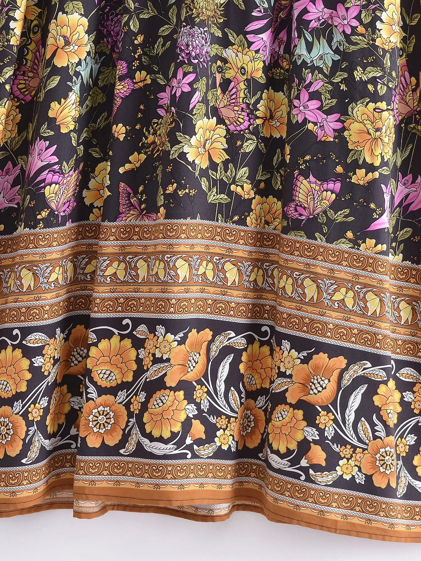 Black Butterfly Boho Floral Print Long Sleeve Maxi Dress