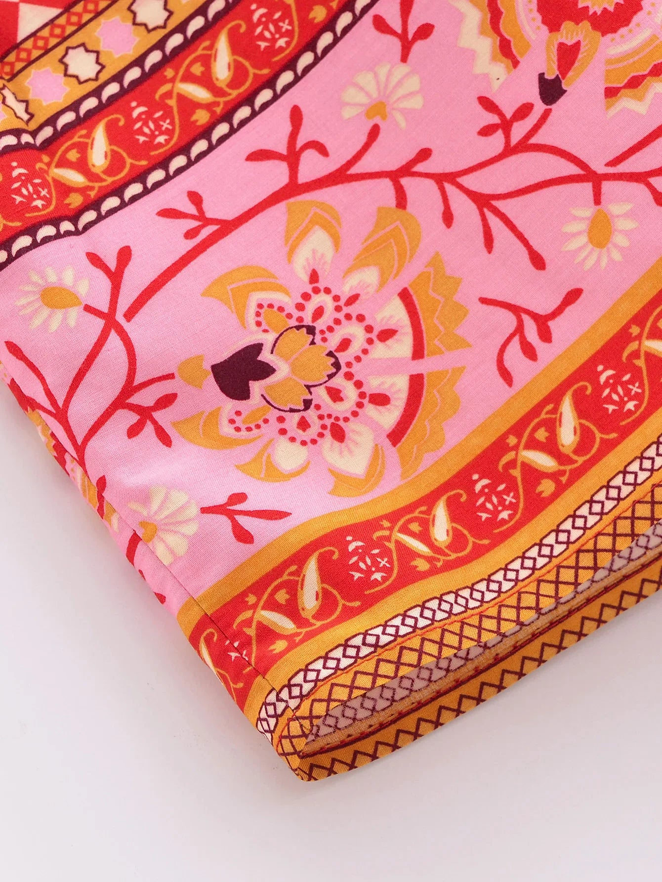 Crimson Bloom Boho Floral Print Short Robe
