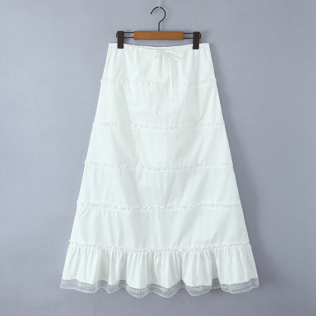 Heavenly White Boho Ruffle Maxi Skirt