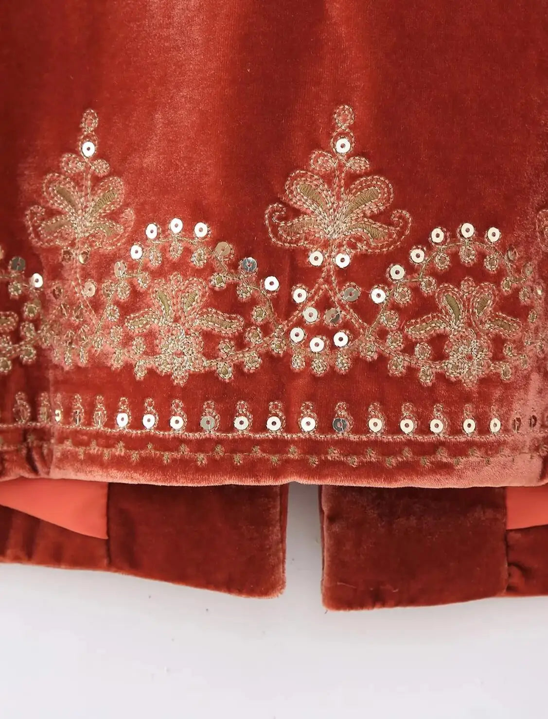 Red Boho Sequin Embroidered Vest