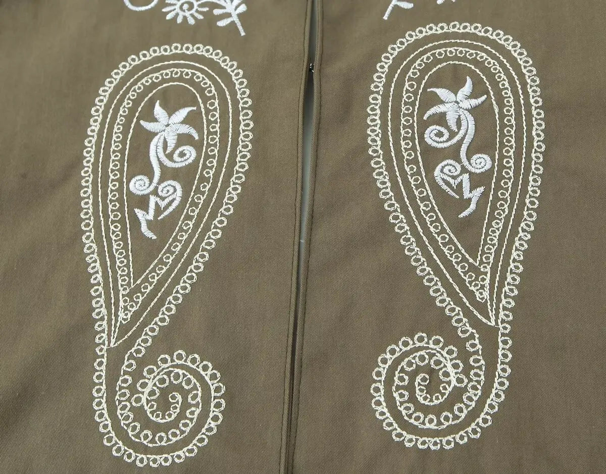 Olive Paisley Boho Floral Embroidered Vest
