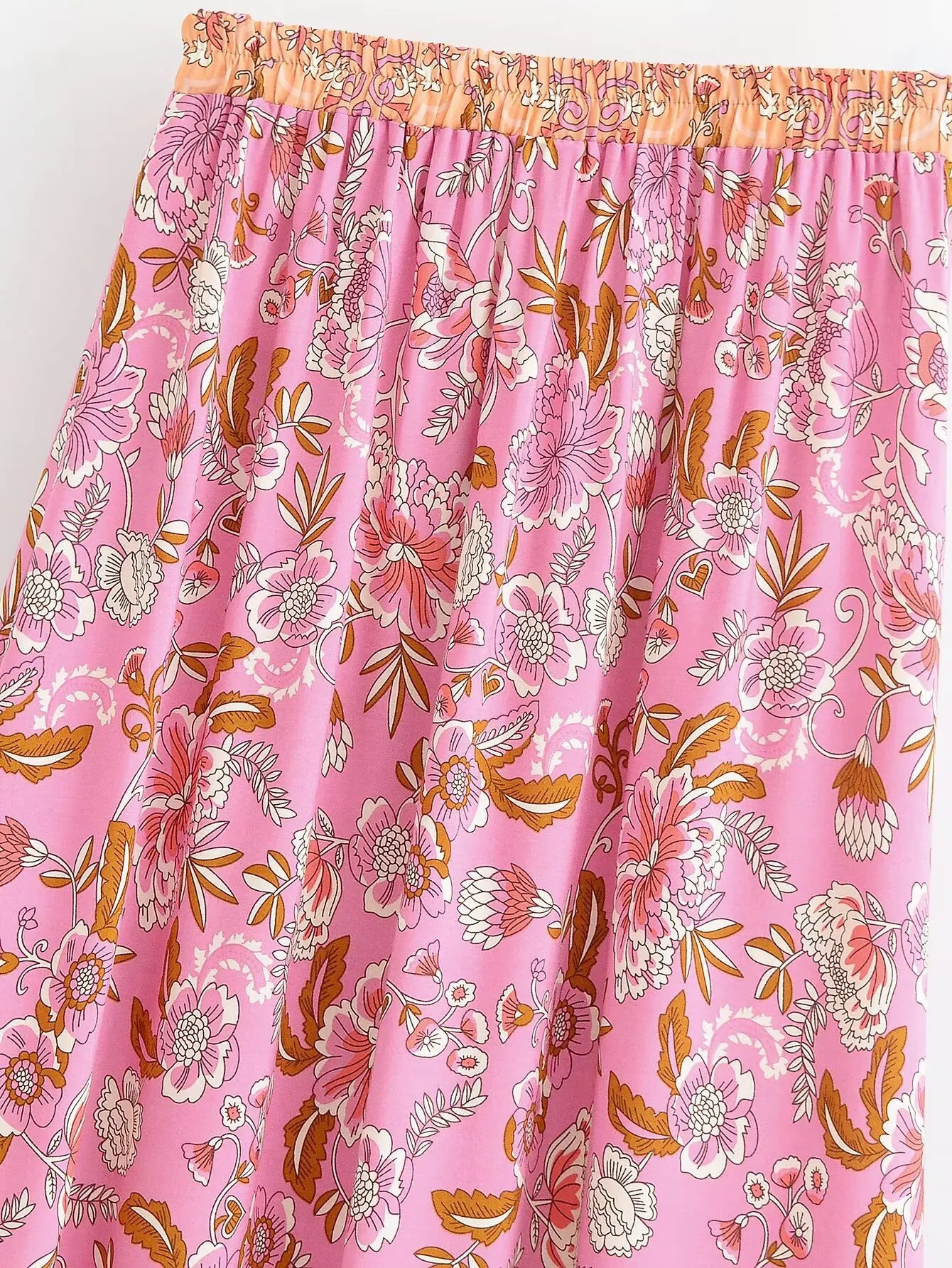 Pink Meadow Floral Print Boho Maxi Skirt