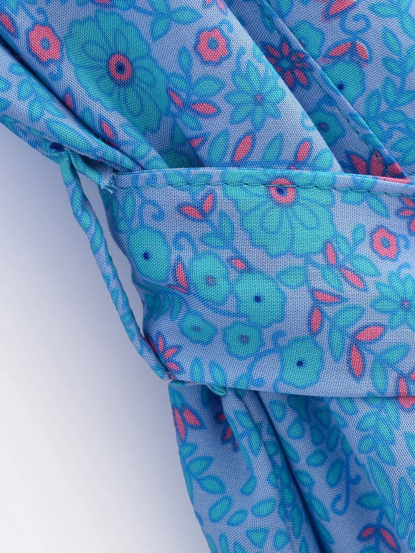 Sapphire Serenade Boho Floral Print Short Robe