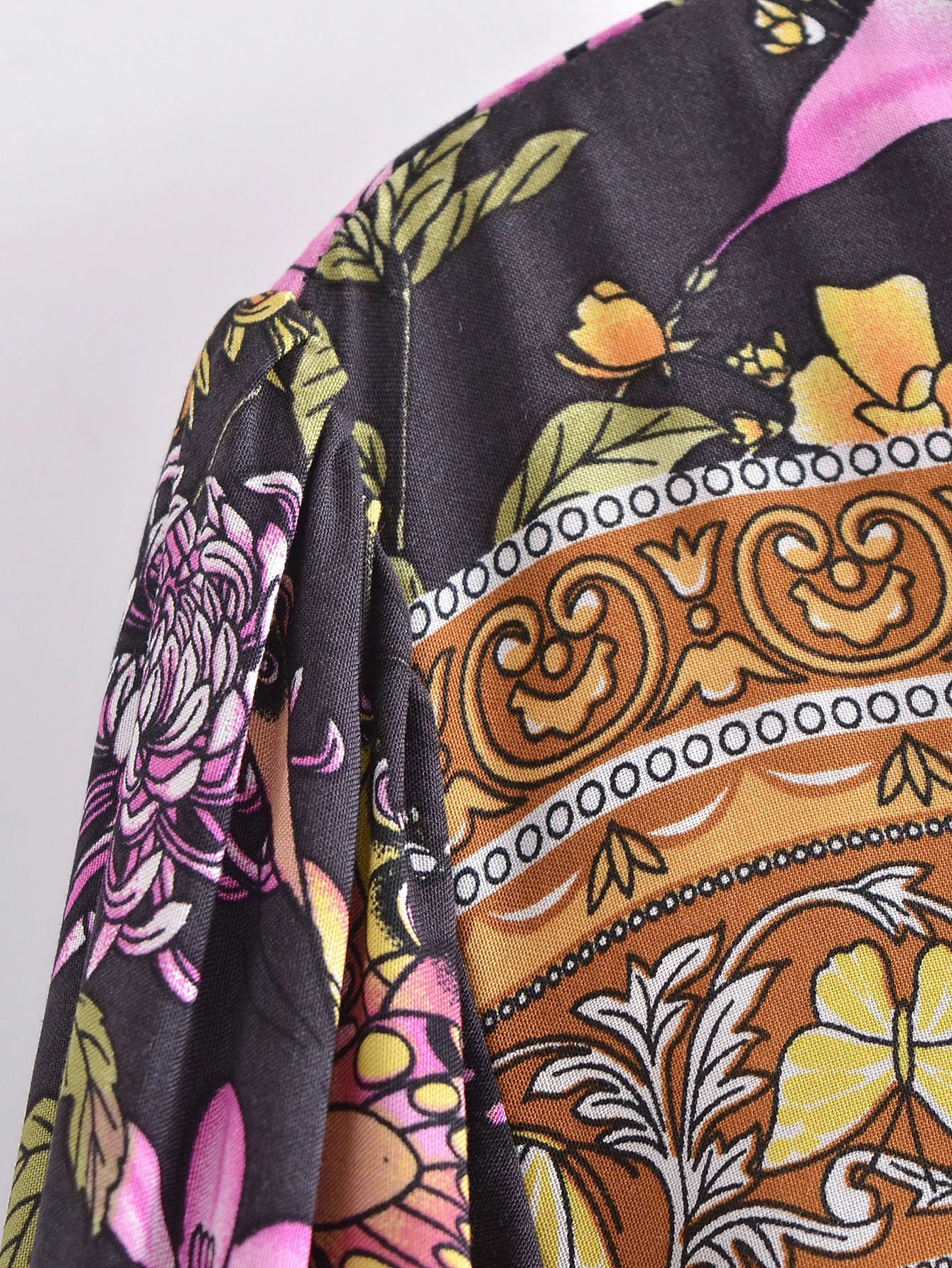 Black Butterfly Boho Floral Print Long Sleeve Maxi Dress