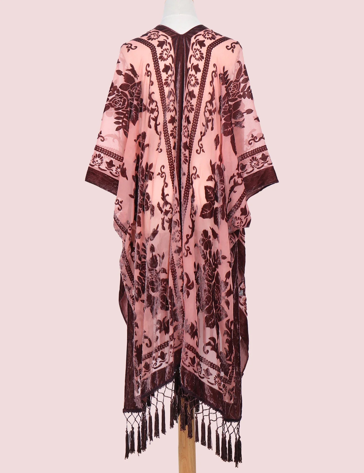 Mulberry Floral Print Velvet Burnout Kimono