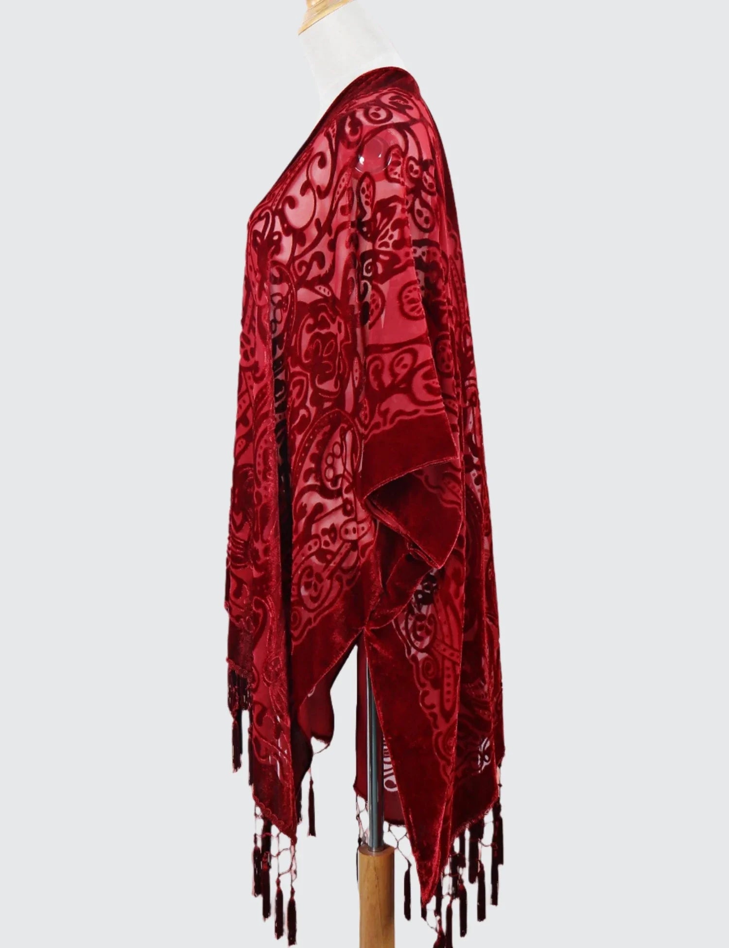 Scarlet Bloom Floral Print Velvet Burnout Kimono