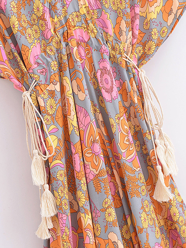 Forever Floral Boho Floral Print Midi Dress