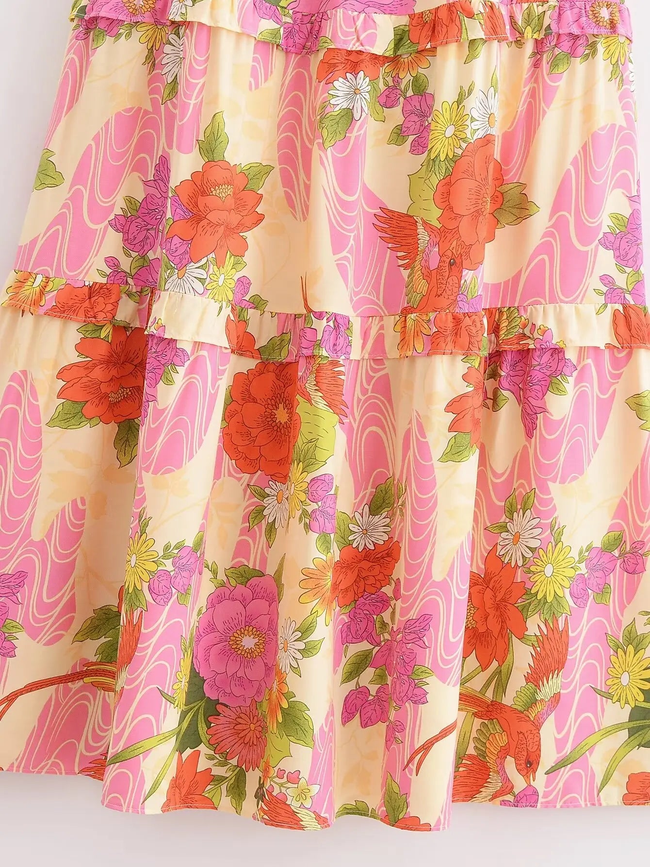 Paradise Sunset Boho Floral Print Midi Dress
