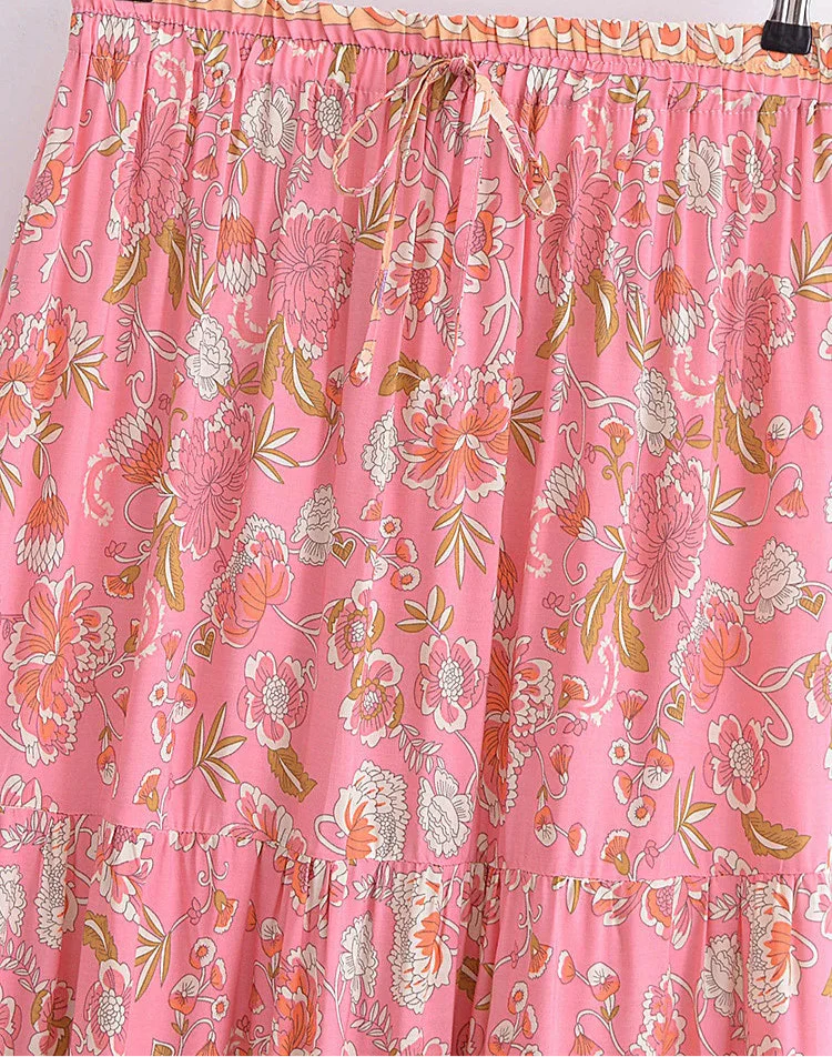 Blushing Bouquet Floral Print Boho Maxi Skirt