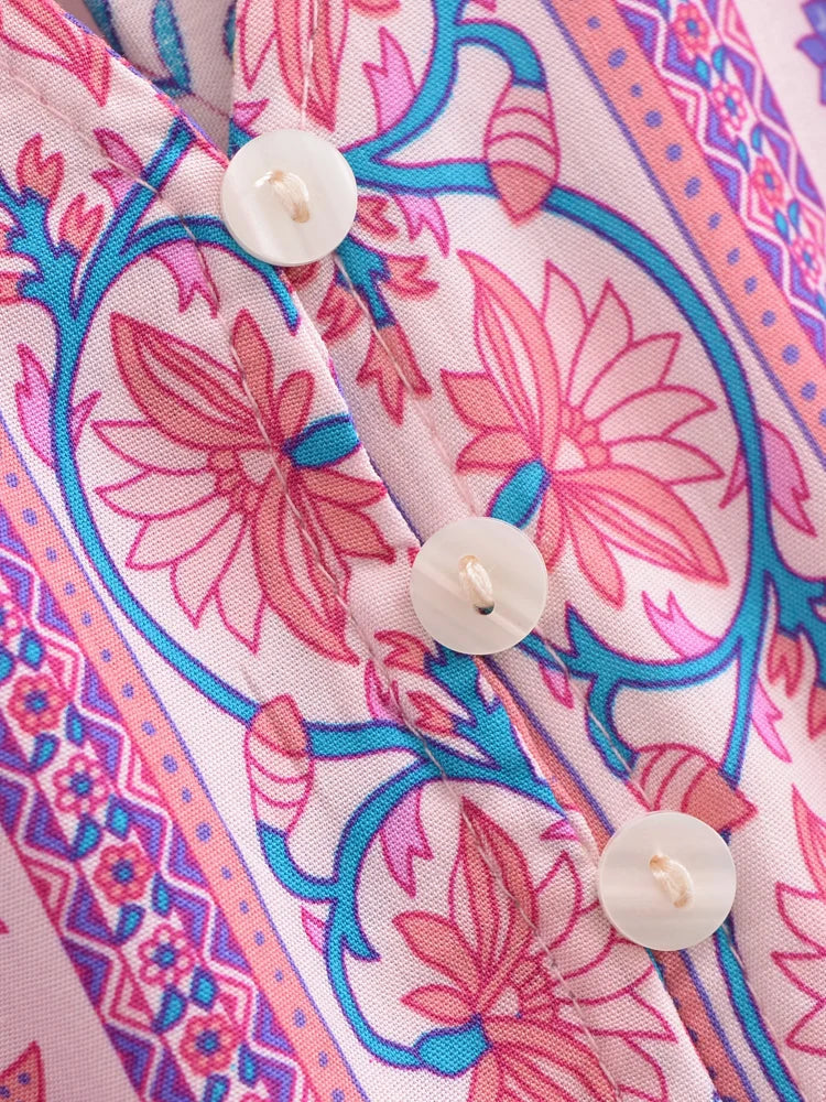 Dreamy Rose Pink Boho Floral Print Maxi Dress
