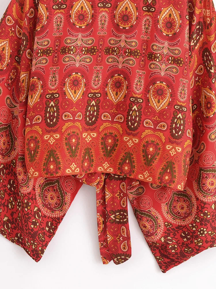 Fiesta Red Boho Floral Print Crop Top