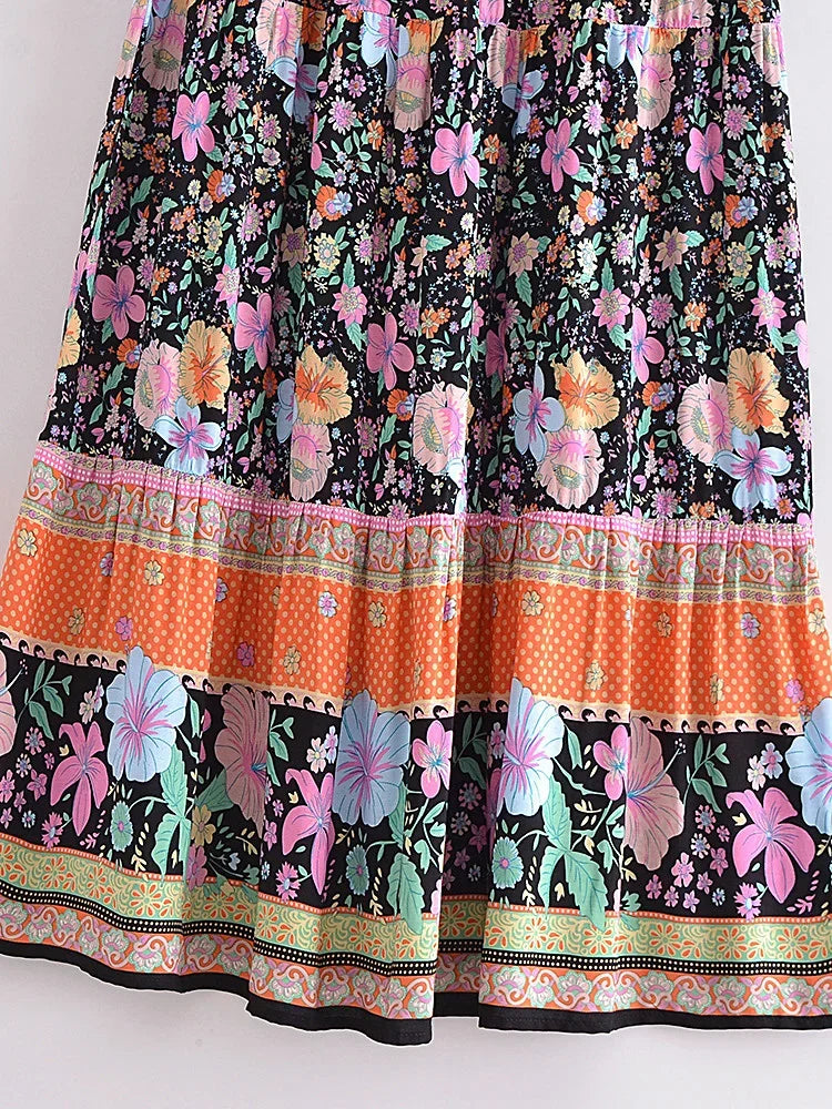 Hibiscus Dream Floral Print Boho Maxi Skirt