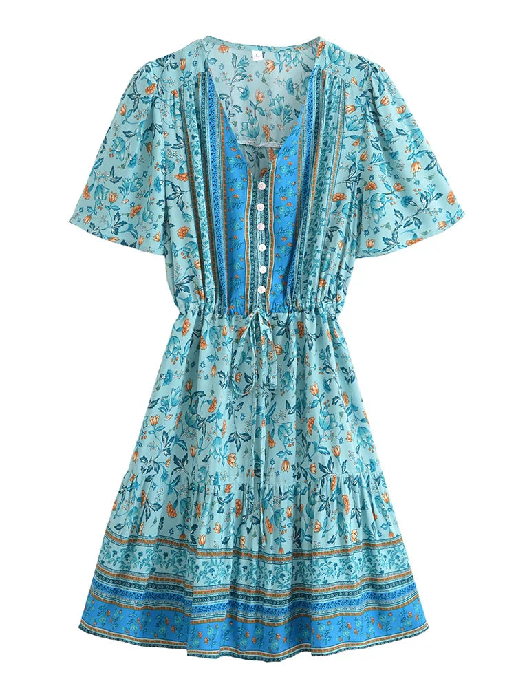Seaside Breeze Boho Floral Print Mini Dress