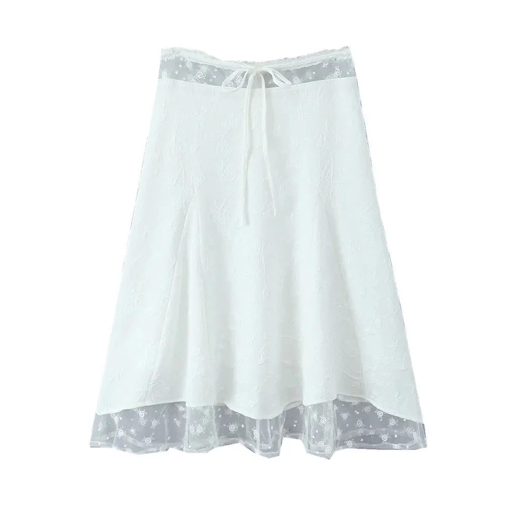 Whispering Rosebud Floral Midi Skirt