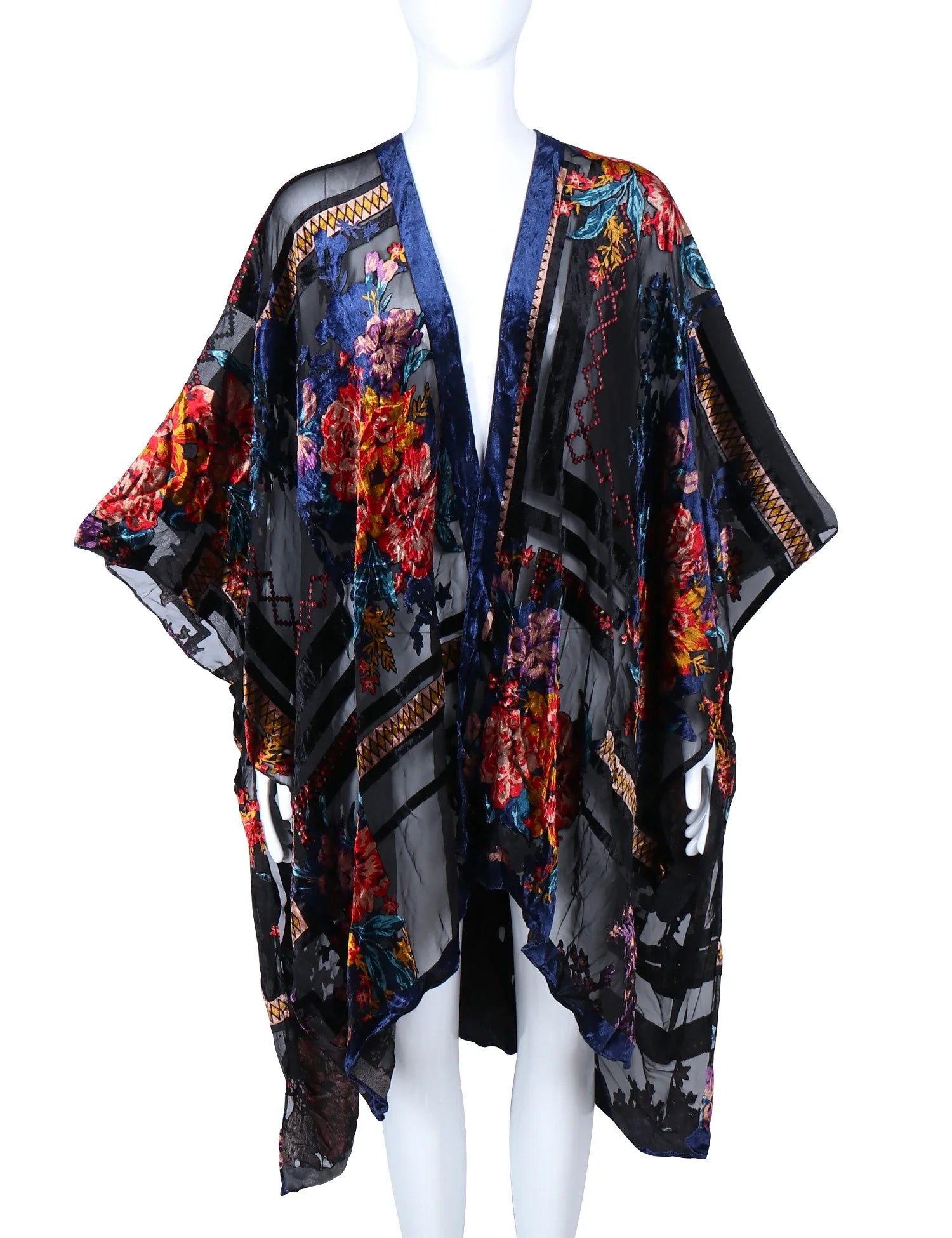 Dark Enchantment Floral Print Velvet Burnout Kimono