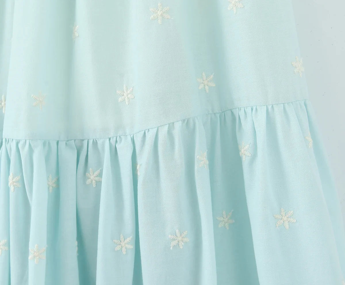 Morning Sky Floral Embroidered Midi Skirt