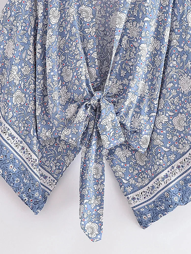 Blue Bliss Boho Floral Print Crop Top