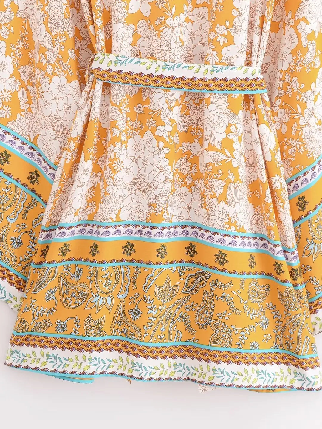 Saffron Bloom Boho Floral Print Short Robe