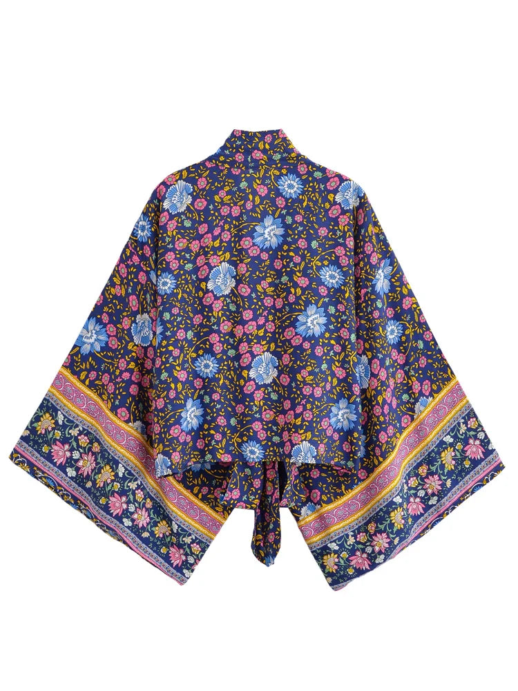 Navy Bloom Boho Floral Print Crop Top
