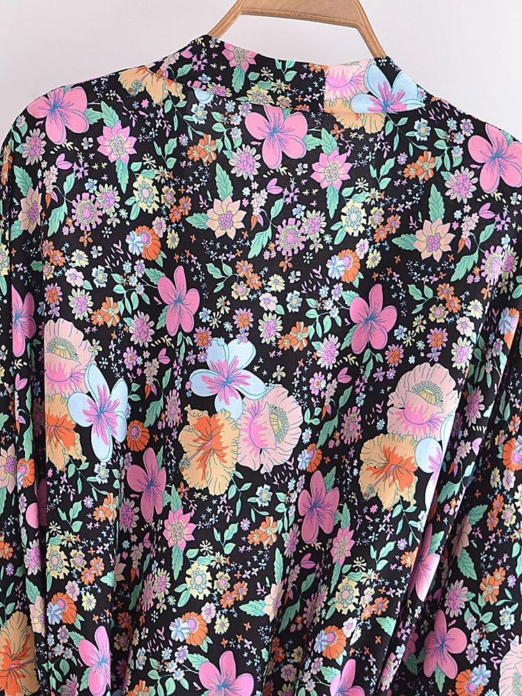 Hibiscus Dream Boho Floral Print Short Robe
