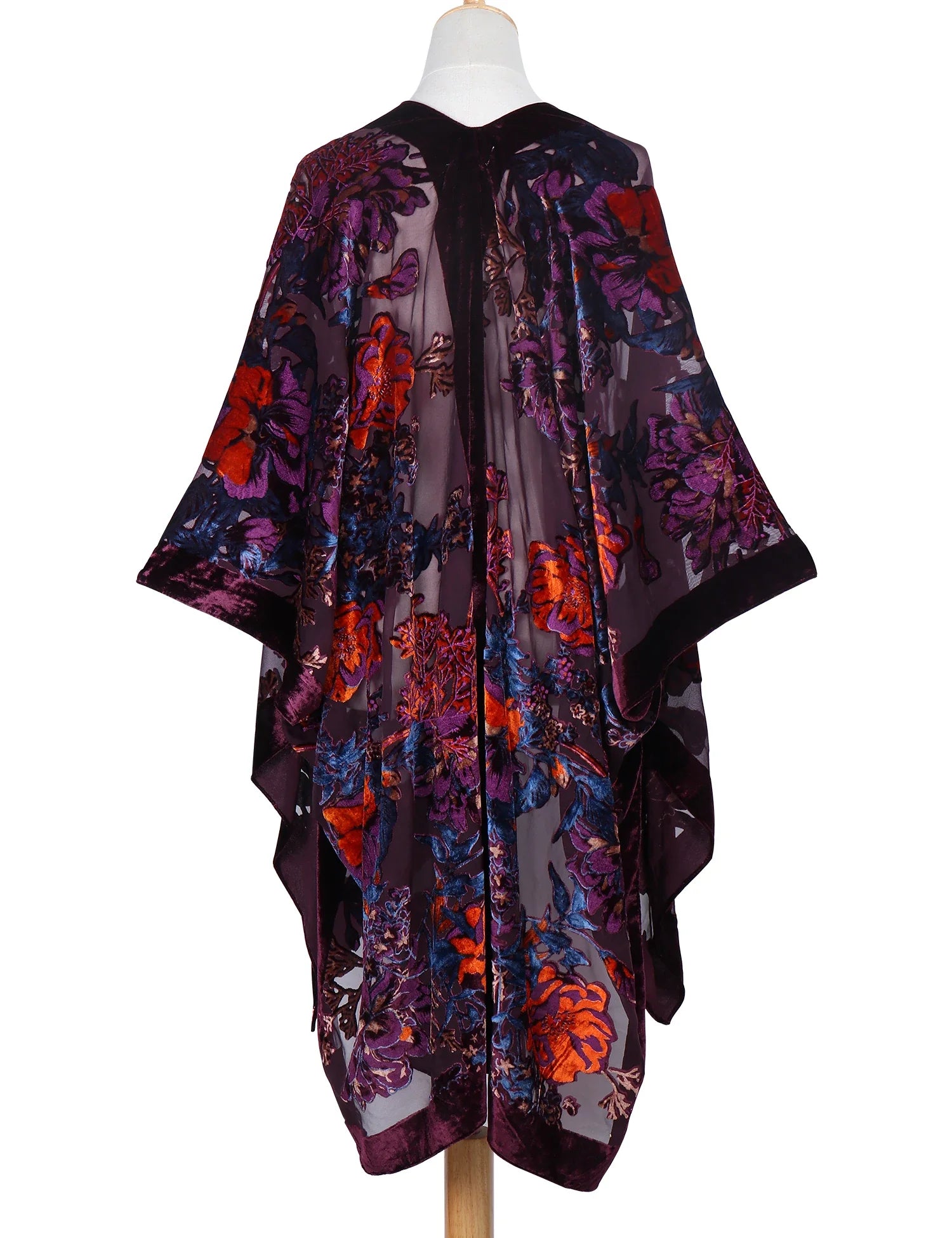 Plum Wine Floral Print Velvet Burnout Kimono