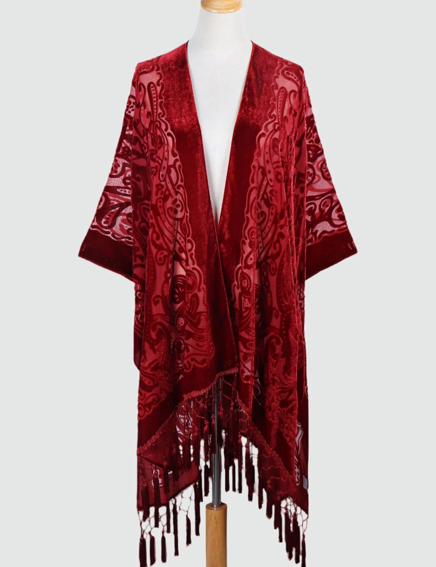 Scarlet Bloom Floral Print Velvet Burnout Kimono