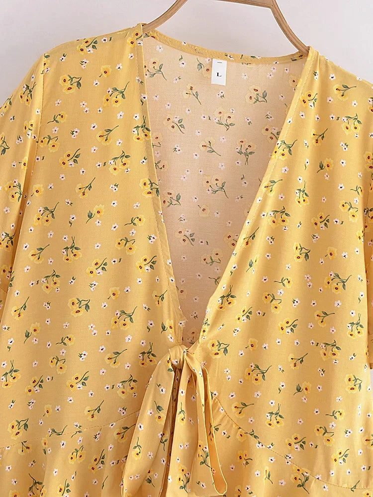 Buttercup Bloom Boho Floral Print Crop Top