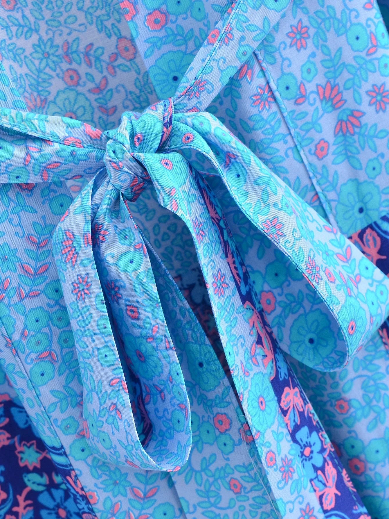 Sapphire Serenade Boho Floral Print Short Robe