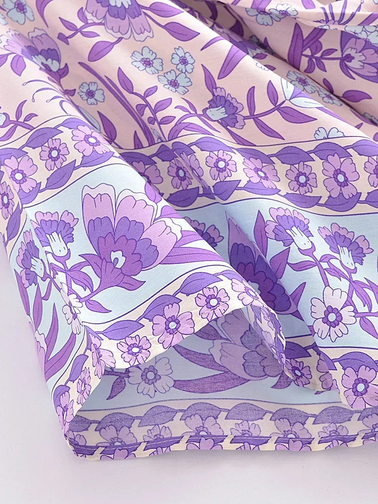 Lavender Bliss Boho Floral Print Crop Top