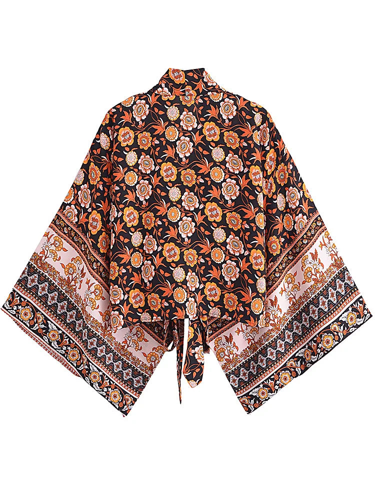 Midnight Marigold Boho Floral Print Crop Top