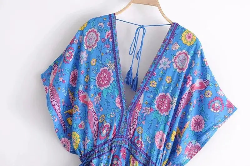 Sapphire Songbird Boho Floral Print Midi Dress