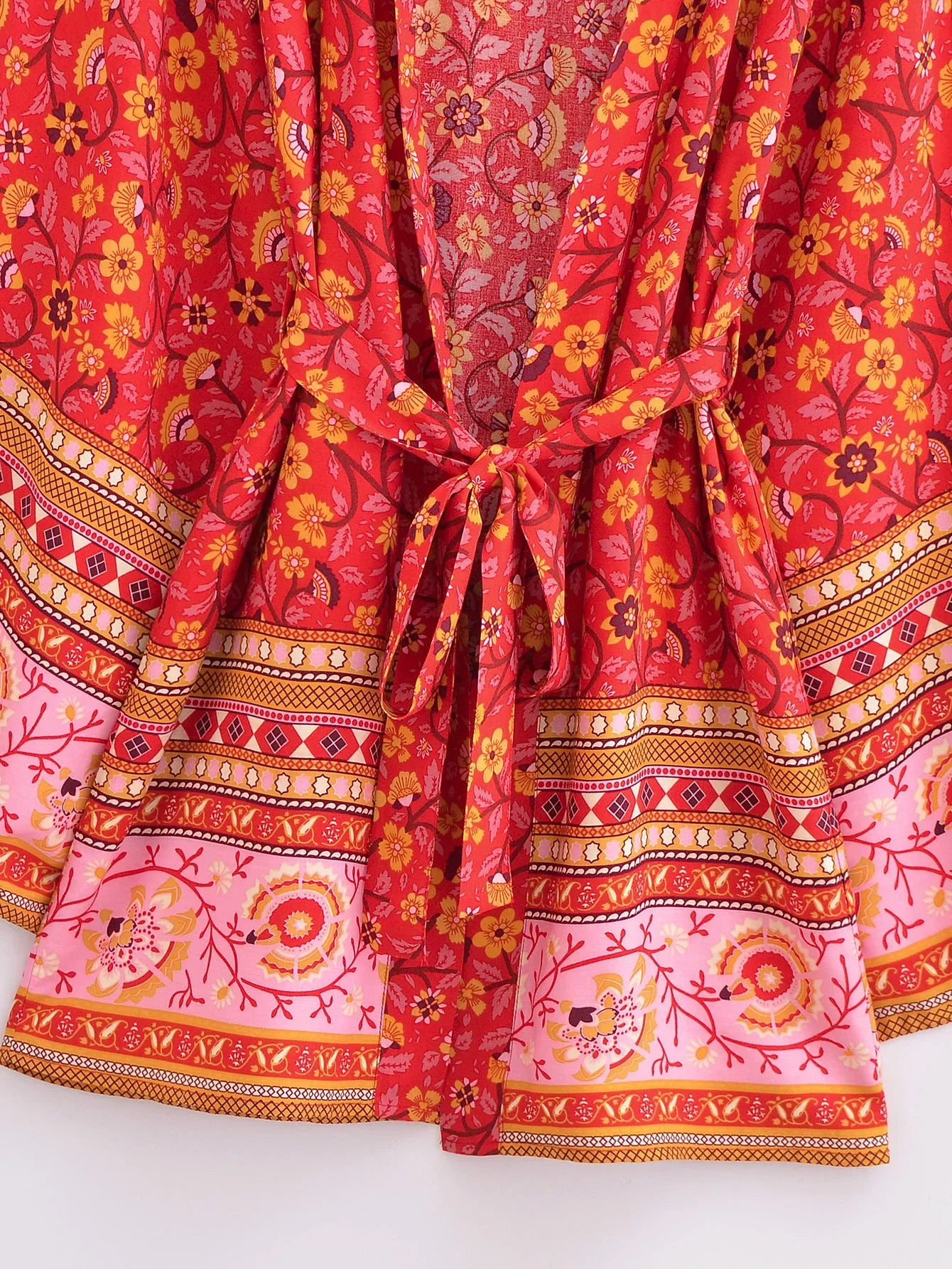 Crimson Bloom Boho Floral Print Short Robe