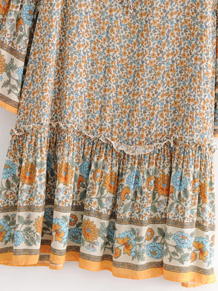 Wild Blooms Boho Floral Print Mini Dress