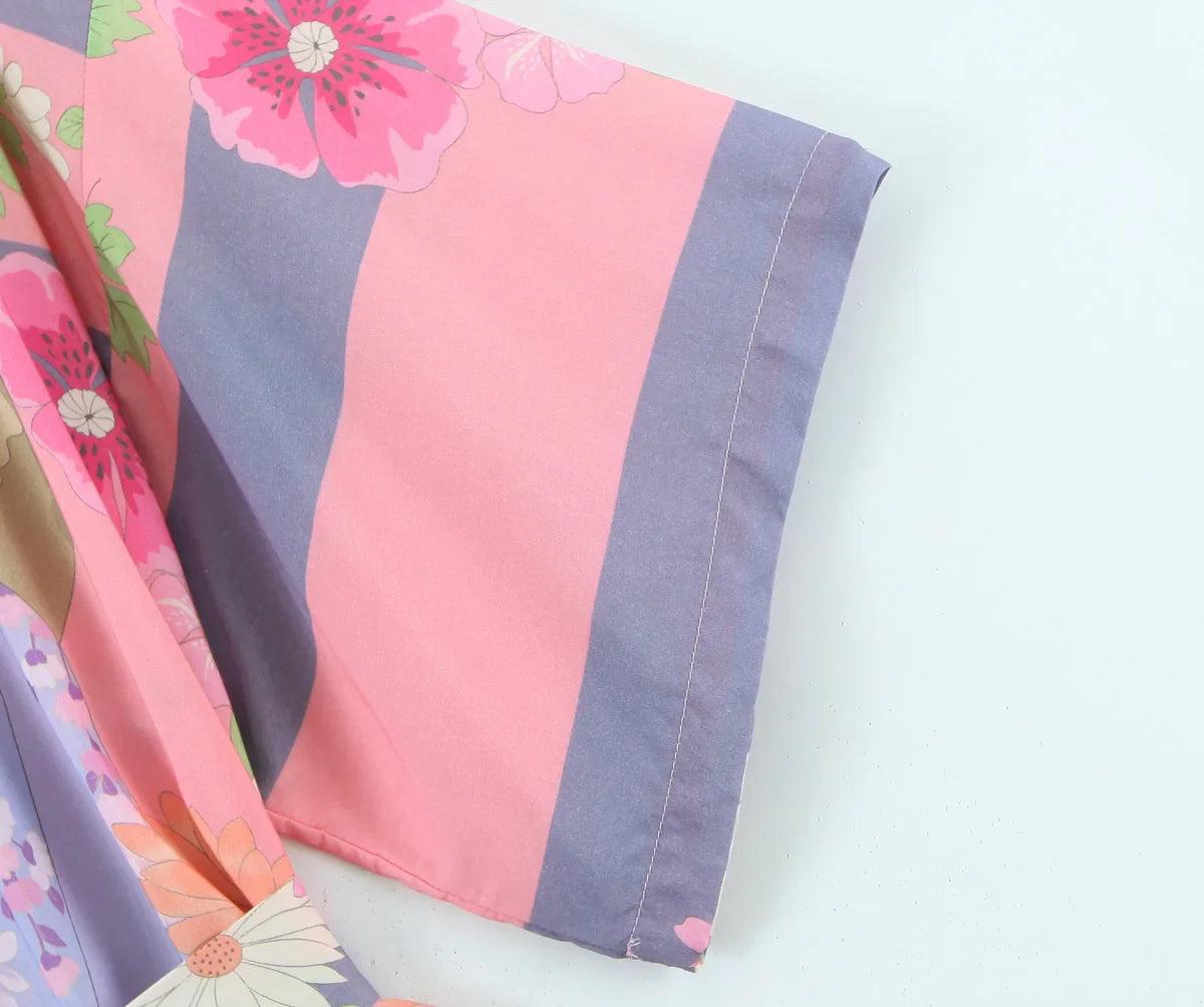 Pink Blooms Boho Floral Print Maxi Robe